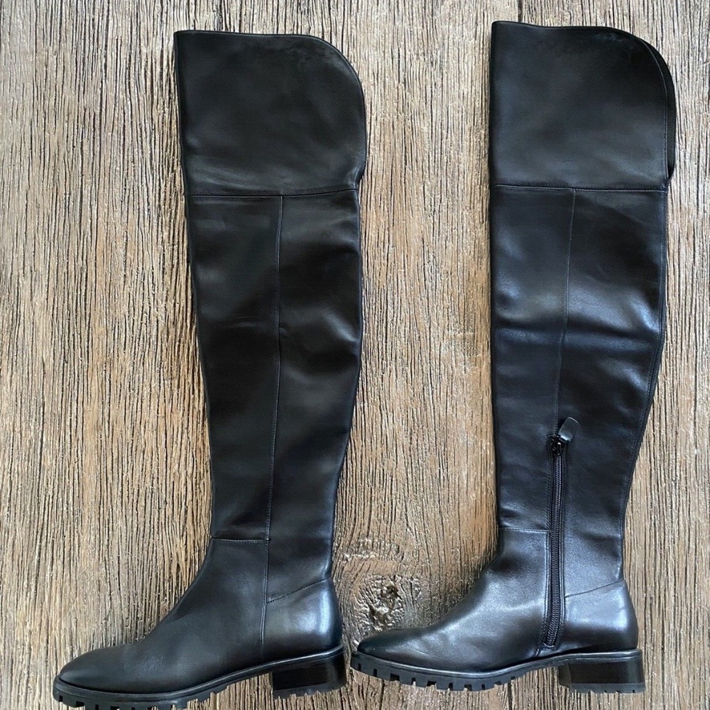Stuart Weitzman Over the Knee Thigh-High Amber Black Leather Boots Sz 6 - Picture 6 of 9